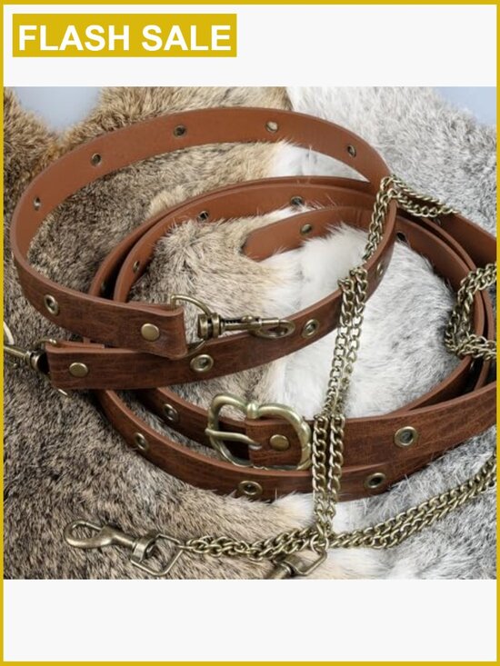 Faux Leather Medieval Chain Belt, Vintage Thin Belt for Dresses main image 5